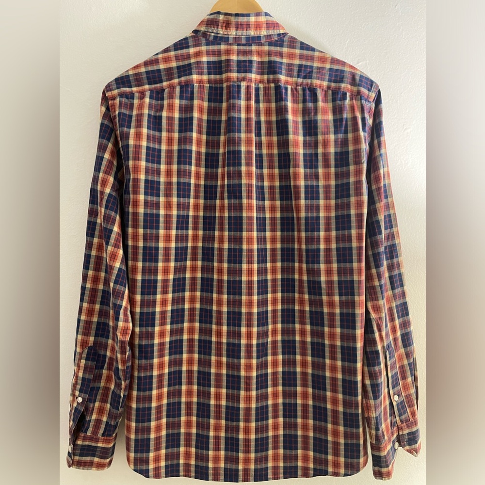 J Crew Slim Untucked Blue Orange checkered shirt size Medium - Picture 2 of 5